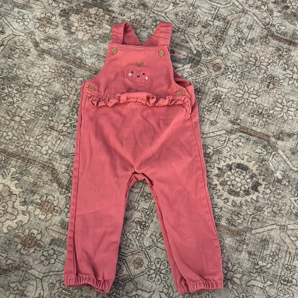 Pink Kids Overalls with Apple Design